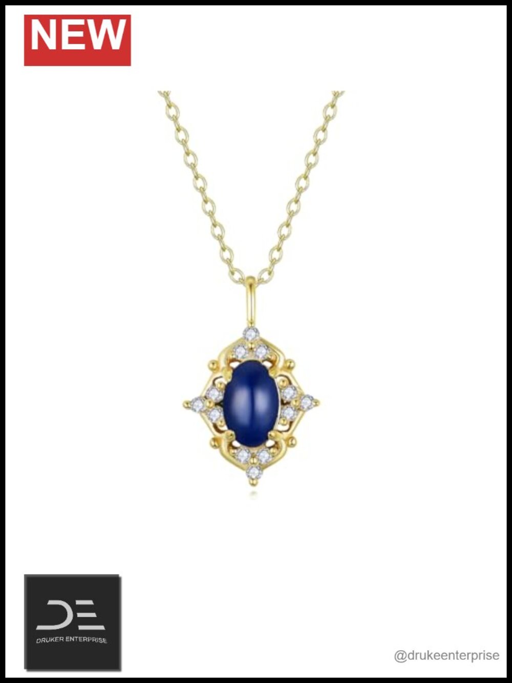 925 Sterling Silver Oval Sapphire Pendant Necklace Women Wedding Engagement